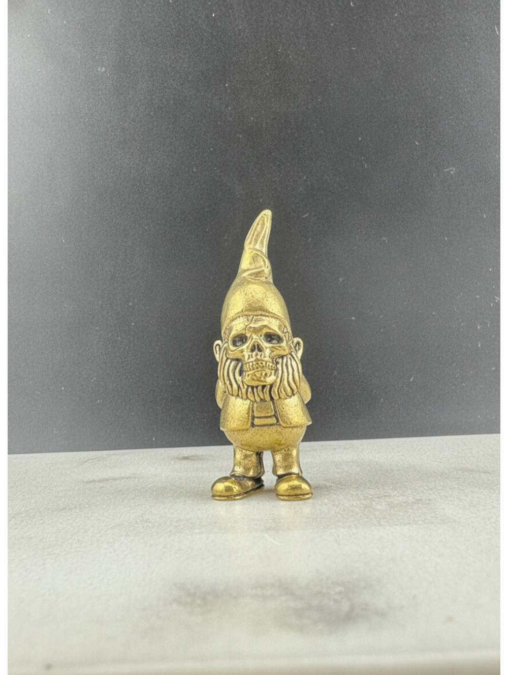 Brass Skull Face Gnome Dwarf Figurine Sculpture